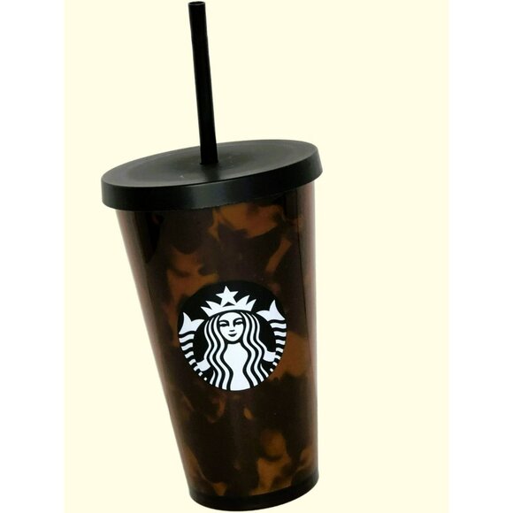 Starbucks Tortoise Shell Mocha Swirl Cold Cup Tumbler 16oz w straw - Picture 1 of 7